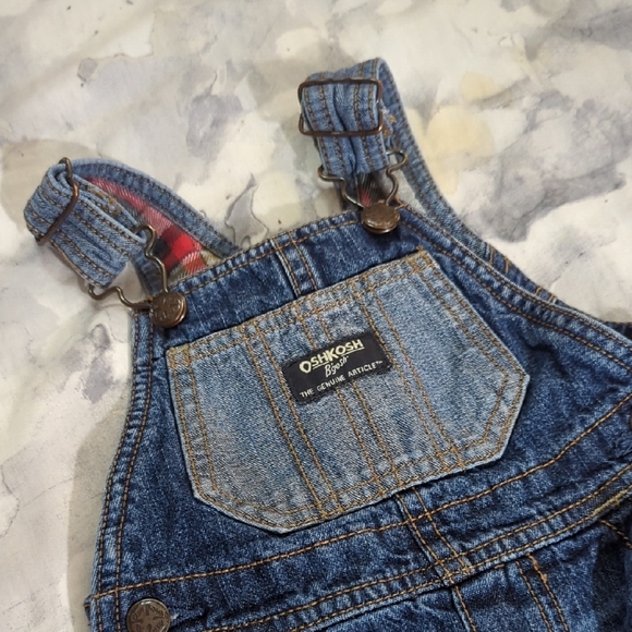 Size 9M OshKosh B'gosh Blue Overalls with Plaid Cuffs - Picture 3 of 12